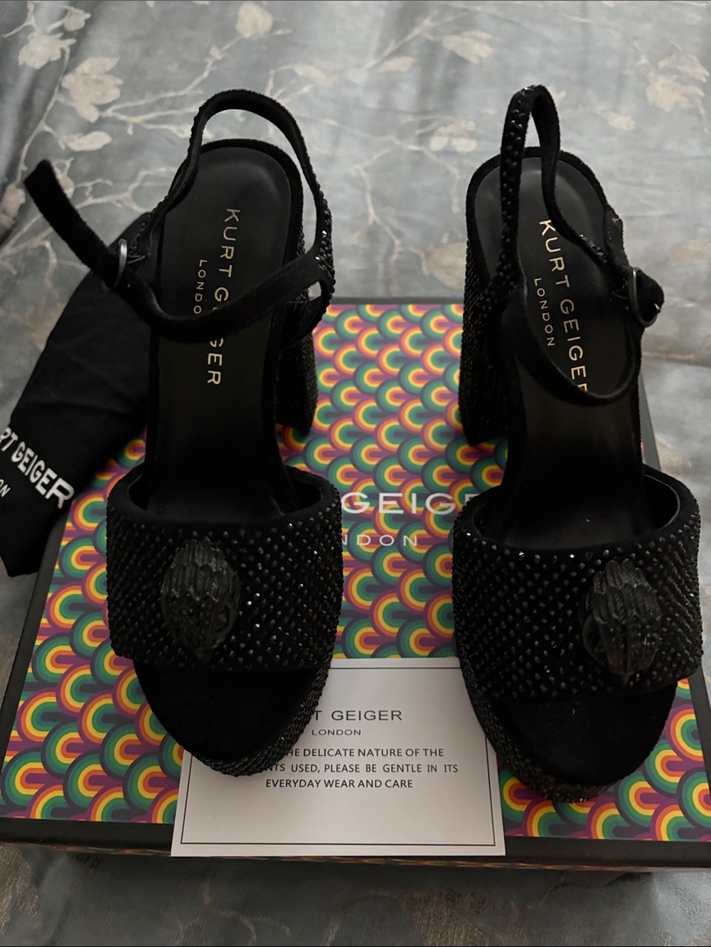 Kurt Geiger Black Embellished Block Heel Sandals